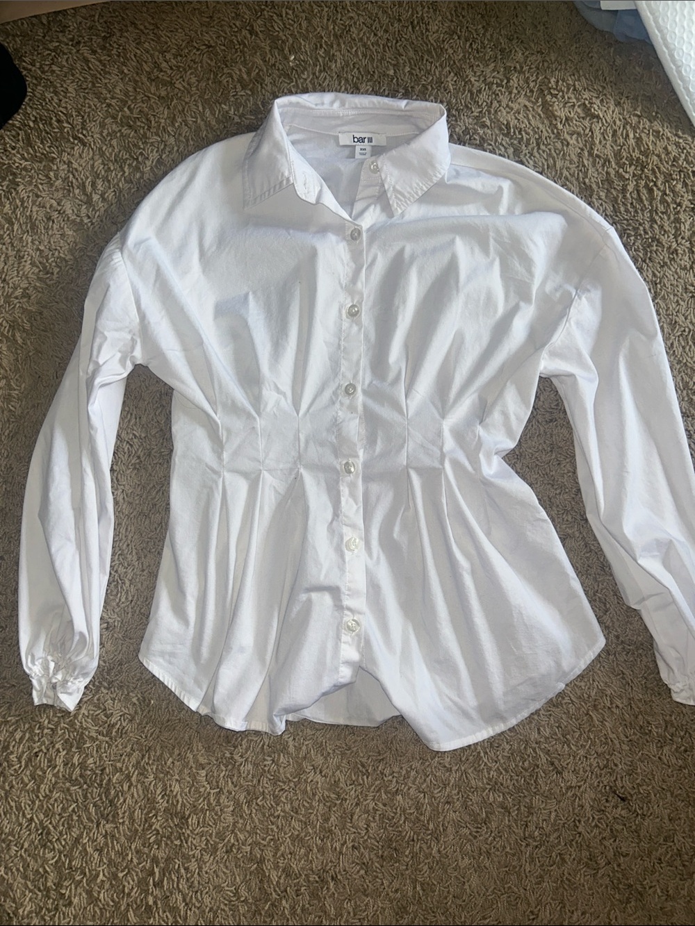 Bar III White Button-Down Pleated Waist Shirt